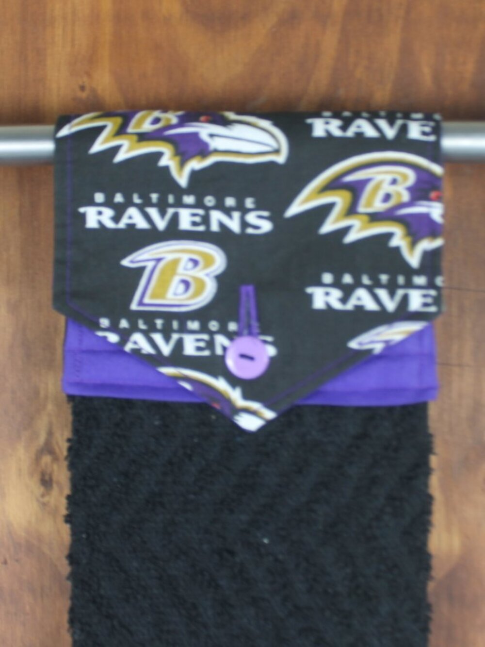 BALTIMORE RAVENS HAND TOWEL BLACK PURPLE WHITE HANDMADE HANGING KITCHEN COTTON